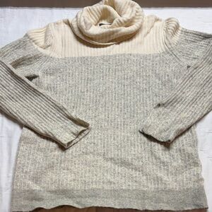 Cabincore Ribbed Cowl Neck Color-Block Merino Wool Blend Sweater Size XL